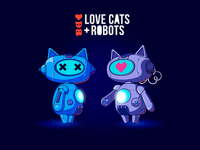 Love, cats + robots 2d 3d cartoon cat character characterdesign design illustration love robot