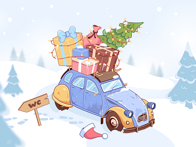 Beeep, beeeeep 2d 3d car christmas citroen design illustration new year santa