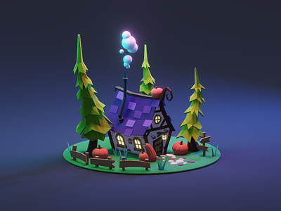 Witch house 3d blender cartoon house illustration lowpoly
