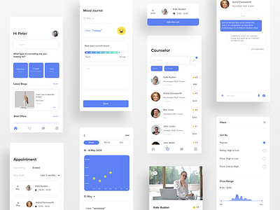 Online Therapy App - Mindzen appointment chat color doctor health health app mobileapp mood online online therapist online therapy psychology self care therapist therapy therapy app uidesign uxdesign