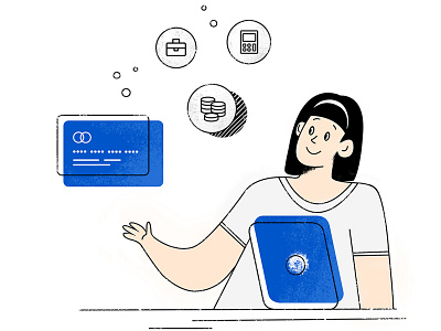 Bank Employee bank bank app blue credit card design employee finance illustration linework mobileapp tablet