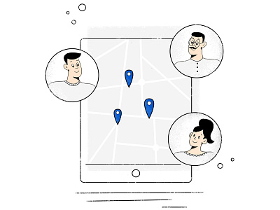 Bank Employees app bank branding design finance gray illustration location man map navigation people tablet team woman