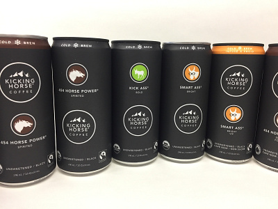 Kicking Horse Coffee cans digital print labels prototype vinyl