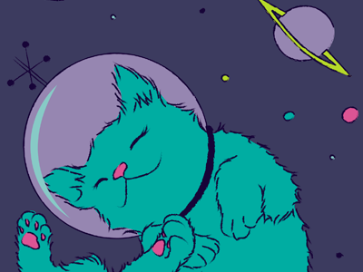 Space Kitty astronaut cat graphic design illustration purple saturn space stars teal vector
