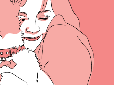 Dog hugs coral corgi dog illustration pink portrait vector