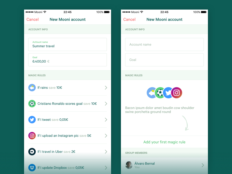 Mooni – Account creation bank accounts bank account iphone ios dollars euros money save money savings fintech bank mooni