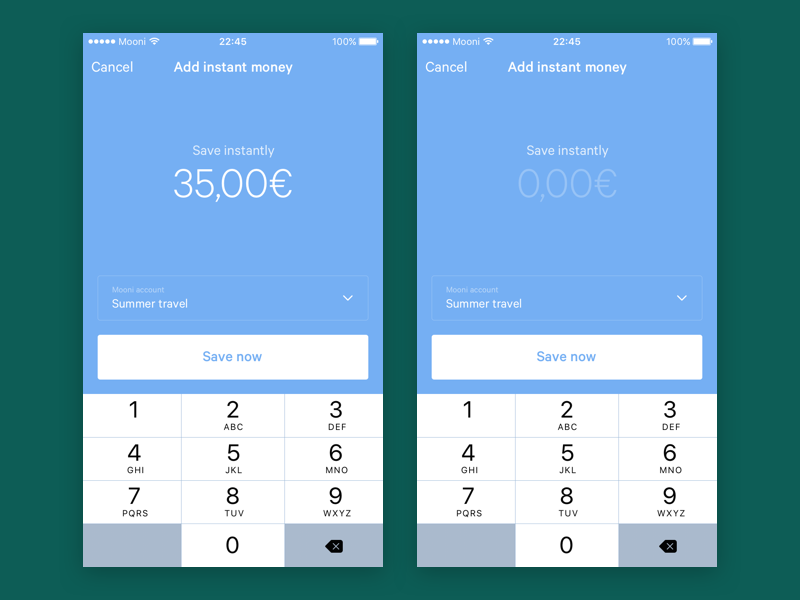 Mooni – Add instant money bank accounts bank account iphone ios dollars euros money save money savings fintech bank mooni