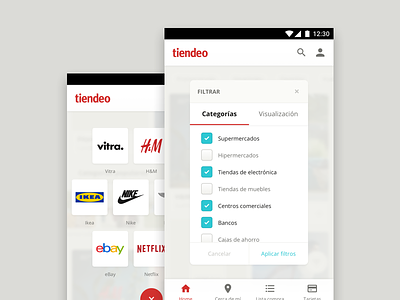 Tiendeo for Android, filters and categories android design system freelance guidelines mobile project retail shop spain styleguide tiendeo visual guidelines