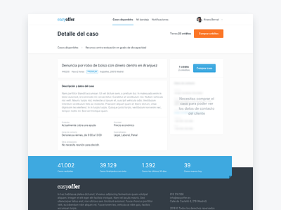 EasyOffer, lead detail app button detail detail page detail view easyoffer footer forms header landing landing page law lawyer lawyers product design ui ux web web design