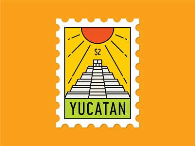Dosage of Postage No. 5 chichen itza citrus dosage of postage illustration mail maya mayan merida mexico monoline post postage pyramid stamp sun temple tropical yucatan