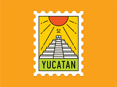 Dosage of Postage No. 5 chichen itza citrus dosage of postage illustration mail maya mayan merida mexico monoline post postage pyramid stamp sun temple tropical yucatan