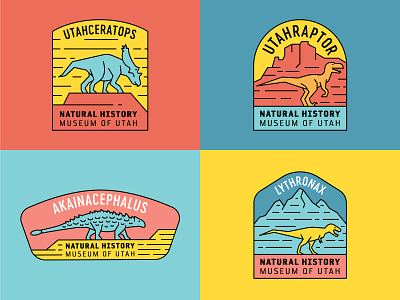 Natural History Museum of Utah badge desert dinos dinosaur line art monoline mountain museum natural history utah