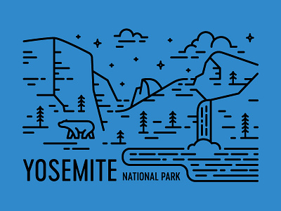 Yosemite bear bridal veil falls california el capitan half dome line art national park pine postcard waterfall yosemite
