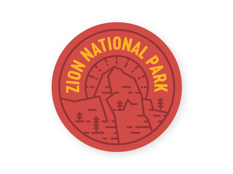Zion Badge line art great white throne red rock national park pine badge zion