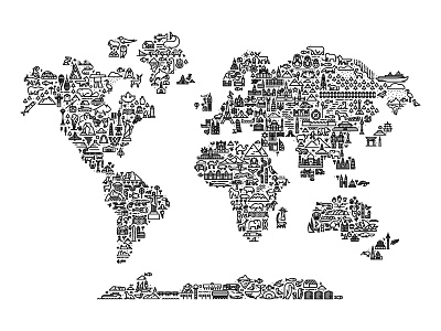 World Map icon illustration map minimal monoline world