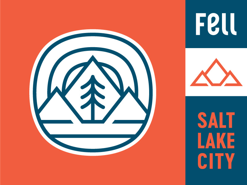 Fell Brand Update salt lake city utah mountains badge mountain tree pine squircle logo update brand fell