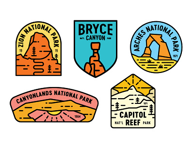 Utah's Mighty 5 5 arches badge bryce canyon canyonlands capitol reef mighty five national park patch stickers utah zion