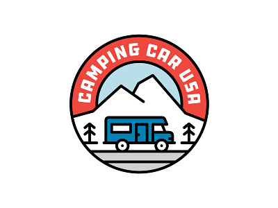 Camping Car USA american badge badge logo camping car line monoline mountain pine road road trip rv usatoday