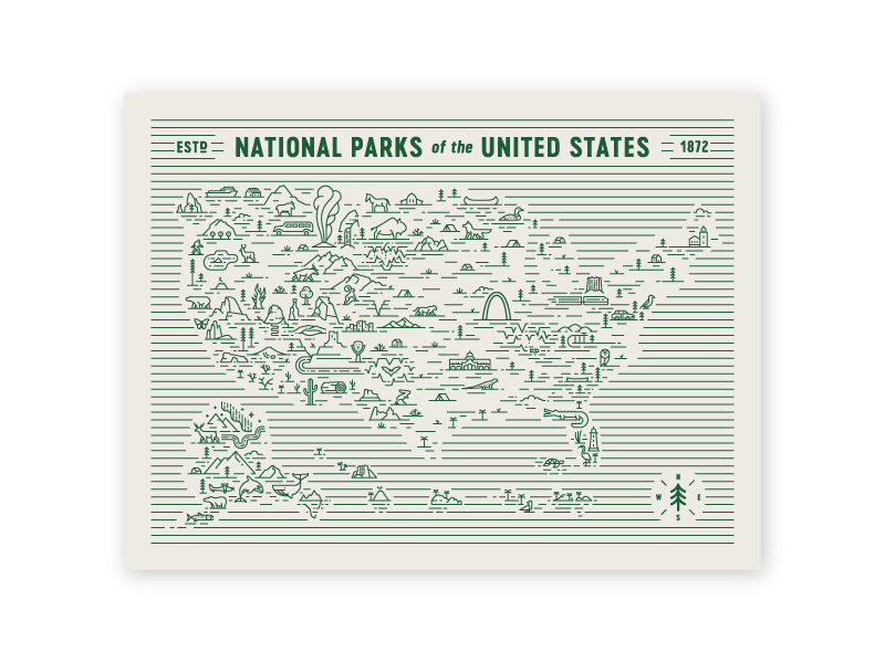 National Park Map 60 ameria illustrated map illustration line art map national park national park service national parks usa
