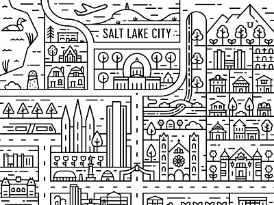Salt Lake City Map beehive city downtown illustrated map illustration map monoline salt lake salt lake city temple utah