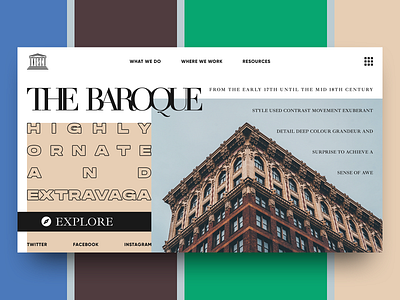 The Baroque architecture clean concept design desktop grid header design minimal typography