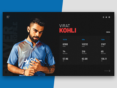 Player Stats blue clean clean web design clean website cricket player profile player stats ui