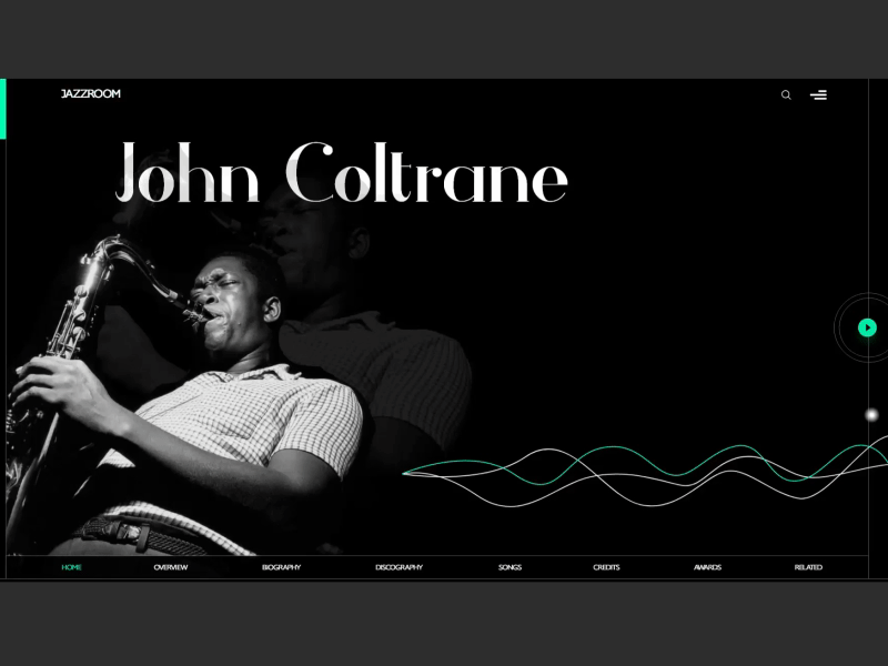 Website for John Coltrane animation concept design interaction motion ui ui ux ui ux design uidesign uiux uiuxdesign uxdesign webdesign