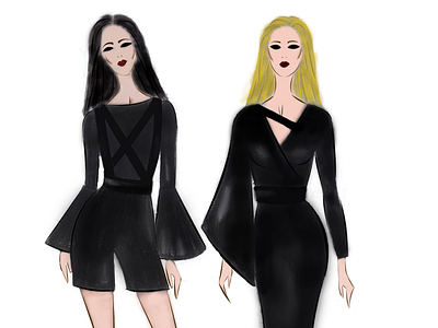 fashion illustrations black dress drowing fashion flat illustration illustrator model photoshop vector