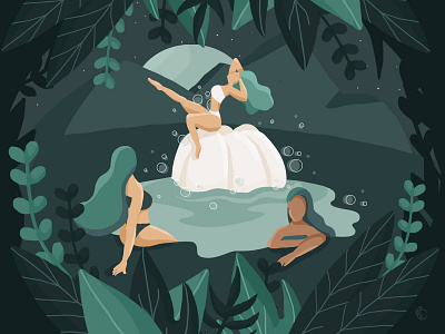 Natural Soap brush character characterdesign design drawing flat flat design green illustration minimal natural nature night photoshop soap swimming woman