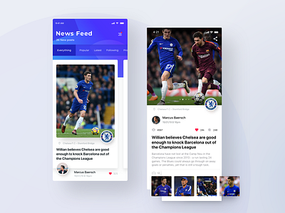 Sports enthusiasts intended app app blue and white clean football ios minimal mobile news feed social app sport app ui ux