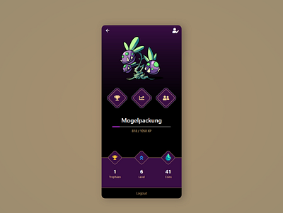 Player Profile of Serious Game App app avatar bitbithooray colors dark fantasy game gaming mobile monster personalized profile pwa serious game ui ux