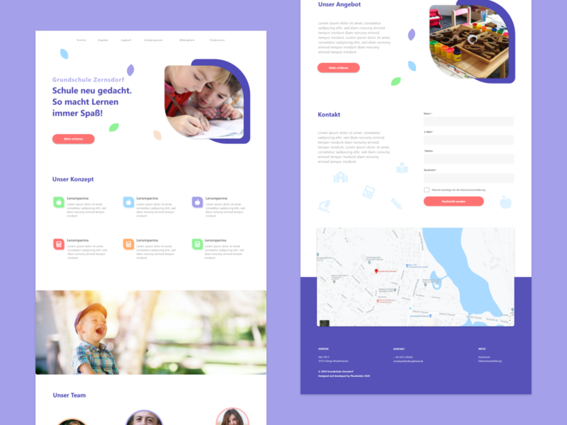 Elementary School Webapp / Landing Page app bitbithooray design elementary school kids landing page learning minimal purple responsive school ux website