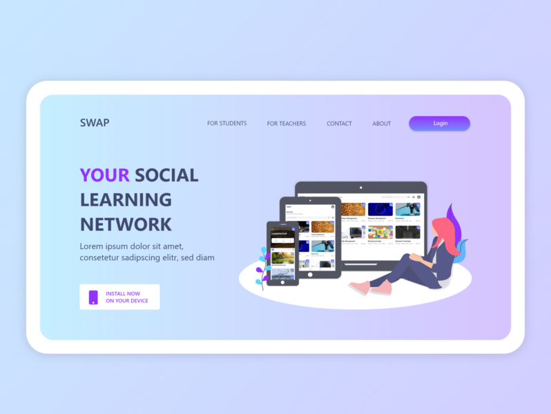 Social Learning Network - Website / Landing Page bitbithooray branding course education elearning flat illustration landing page learn minimal social media social network ui ux vector webapp webdesign website