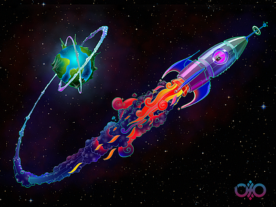 Cosmonautics Day 14 cat magenta pink planet purple rocket space stars ufo