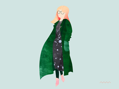 Dress & green coat look character character design clothes design editorial fashion fashion illustration glasses graphic green illo illustration look marmarka mint pattern simple textures vector woman