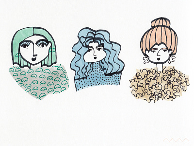 3 x portrait / Girl power! character character design design drawing girls graphic illustration linear marmarka pastel color pattern portrait print sketch women in illustration