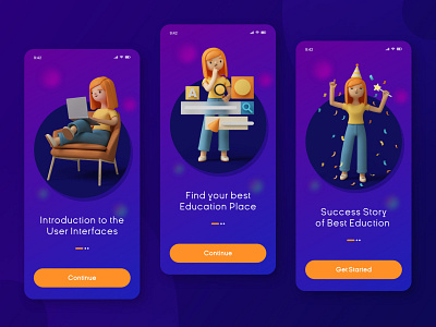 3D Onboarding App Screen Concept