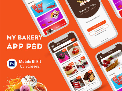 Bakery food delivery app UI android app booking app flight booking app free psd ios login profile psd register template ui user profile website