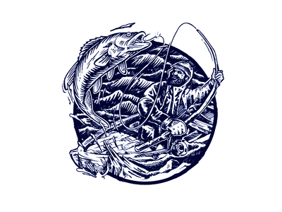 The Fish Shack - Sketch V3 crosshatch fish fisherman hatch hatching illustration old illustration splash water