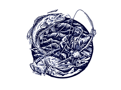The Fish Shack - Sketch V3 crosshatch fish fisherman hatch hatching illustration old illustration splash water