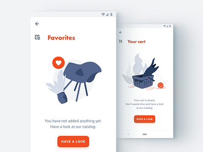 Faves and empty cart app art augmented reality design flat furniture icon illustration logo sketch ui ux vector web