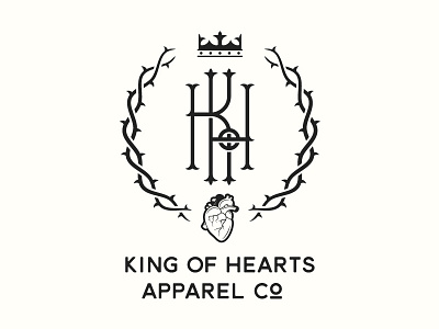 King Of Hearts Logo apparel brand branding identity christian crown heart identity letters logo logomark monogram thorns