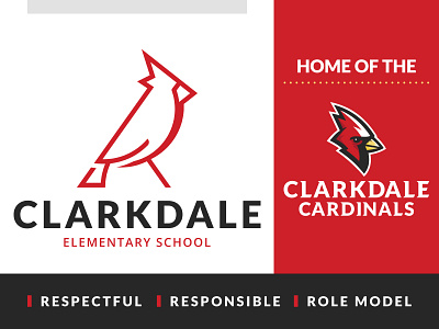Clarkdale Elementary School Logo Set animal brand cardinal design identity lockup logo logo design logotype mark minimal modern school set