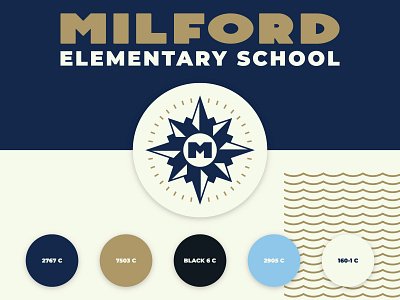 Milford Elementary School Logo brand branding colors design identity lockup logo m mark nautical school sea star typogaphy