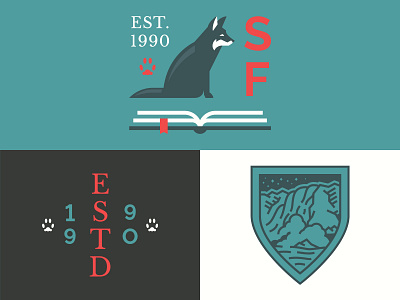 Shallowford Falls badge book brand brand identity crest design fox icon identity illustration lockup logo modern paw print school