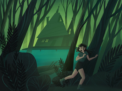 Illustration | Cabin in the Woods | Mystery in the Woods animation application darkness design foggy graphic design halloween illustration night october owls paranormal scary season spooky trick or treat ui uidesign ux uxdesign