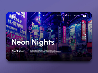 Neon Nights Website Concept - Illuminating Night Tours animation app app design city design illustration interface landscape neon nights redesign typography ui uidesign ux uxdesign view web design