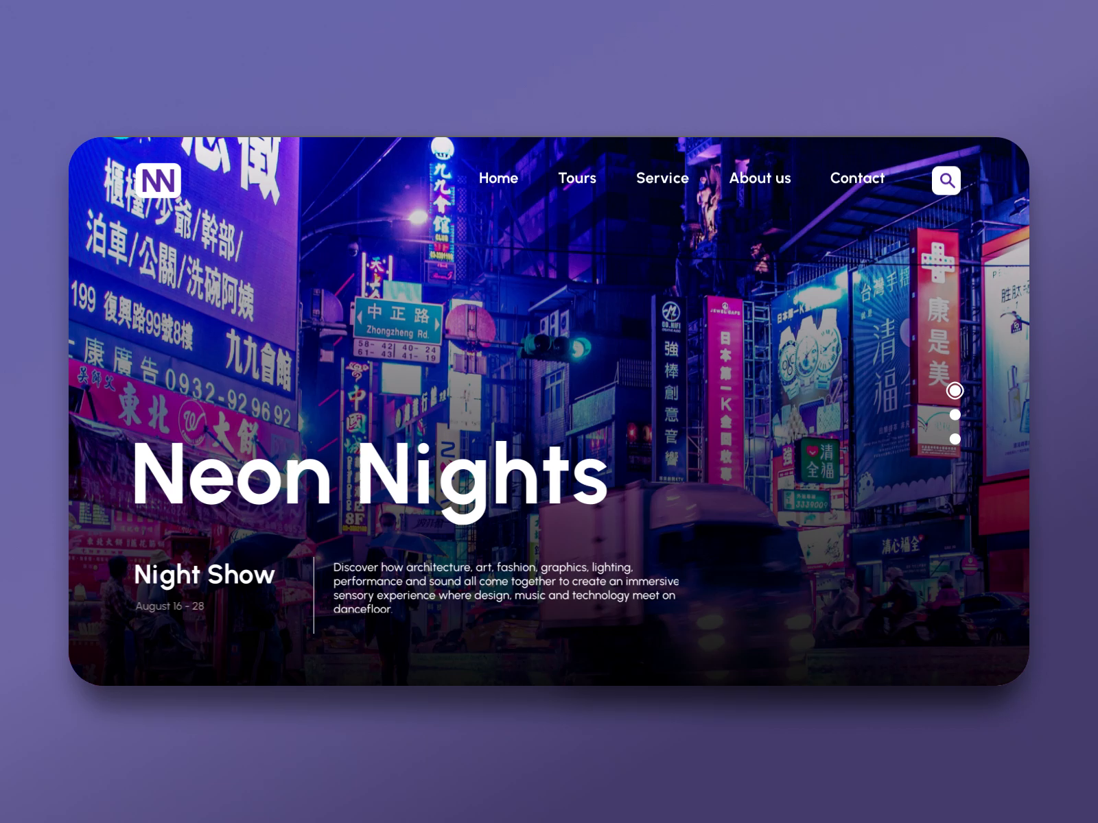 Neon Nights Website Concept Illuminating Night Tours by Brightlab on