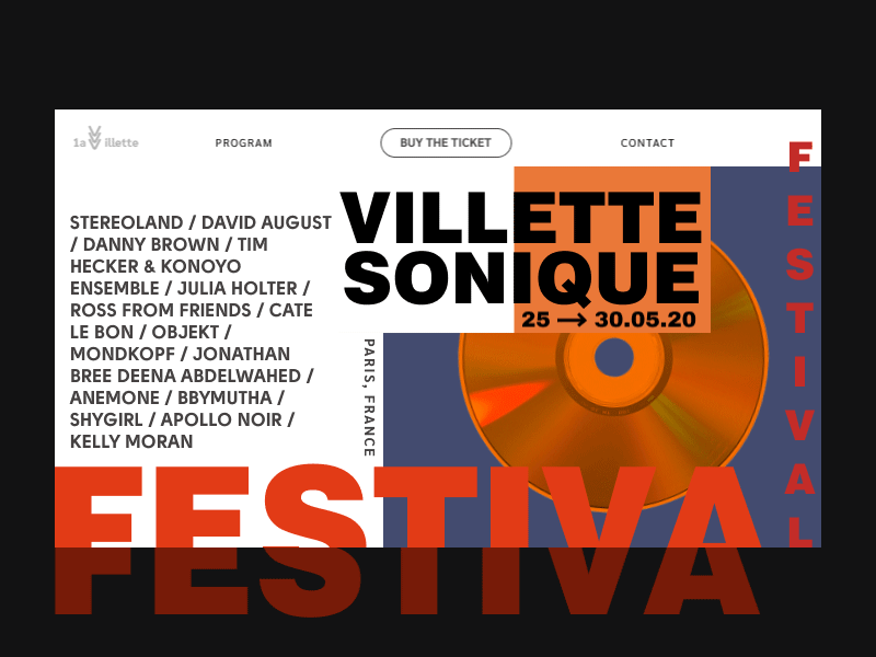 📀Music Festival Villette Sonique - homepage📀 concept design development company event website front-end development motion design music festival poster design vynil