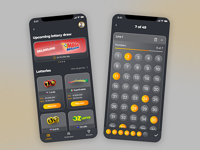 Lottery App 3d app dark design glass lottery mobile ui ux